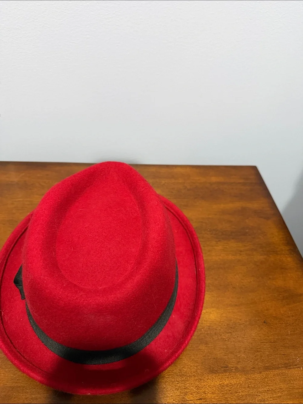 Women’s Red Wool Fedora with Black Tie Band